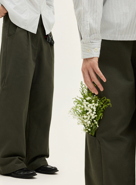 SOMENUM森林 25AW「优雅线条口袋」百搭男女重磅宽松纯棉直筒长裤