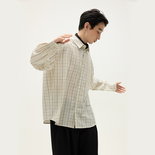 SOMENUM森林 25AW 色织格纹休闲男女宽松廓形老钱泡泡纱长袖衬衫