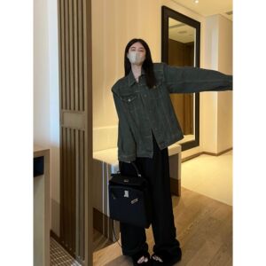 Daluobo 秋季新款韩版翻领长袖宽松百搭复古水洗牛仔外套上衣女潮