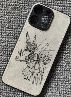 数码宝贝亚古兽线稿动漫布纹手机壳适用iphone16苹果15华为P70荣耀90小米14红米K80一加ace3prooppofindx8s20