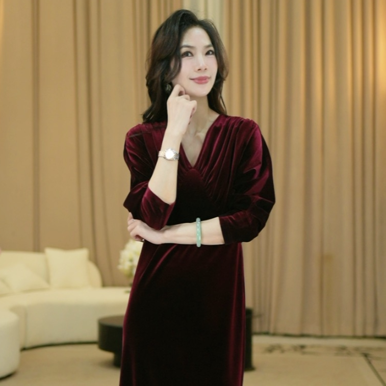 宝儿姐LEMONDISIN 慕雪 法式新款法式优雅长款连衣裙时尚气质 - 实物图