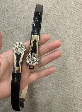 宝儿姐LEMONDISIN皮质镶钻花朵腰带女时尚百搭毛衣装饰黑色小皮带