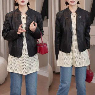 洋气宽松显瘦长袖 新款 上衣女 高级感百搭纽扣皮衣外套2026春季 时尚