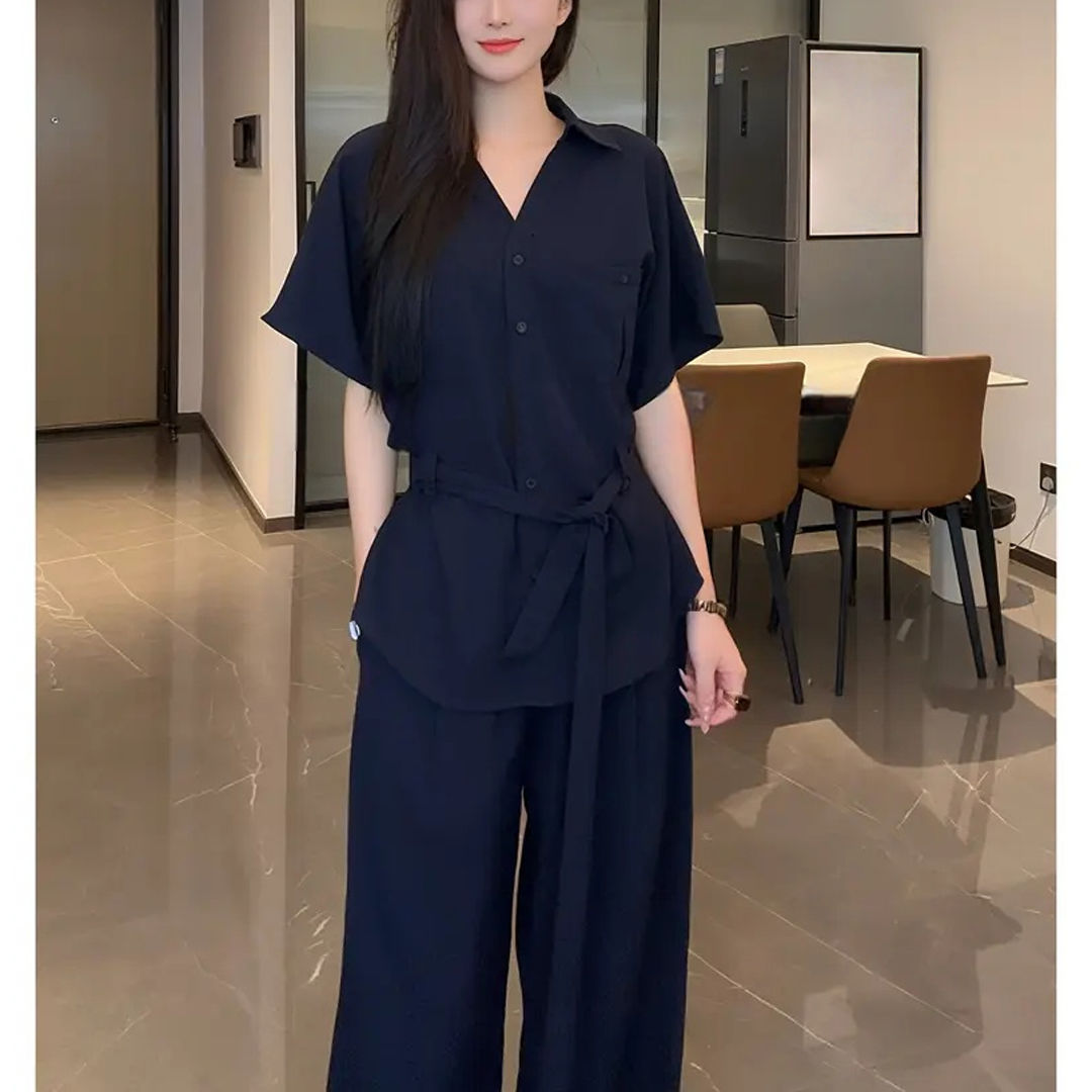 设计感宽松衬衫上衣裤子两件套女