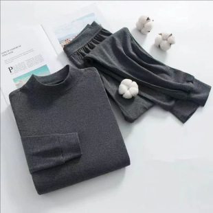 线衣线裤 纯棉秋衣裤 保暖内衣棉毛衫 秋冬中圆领两件套打底修身 套装