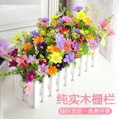 田园风实木栅栏室内仿真花套装 家居假花艺室内房间校园摆放装 饰品