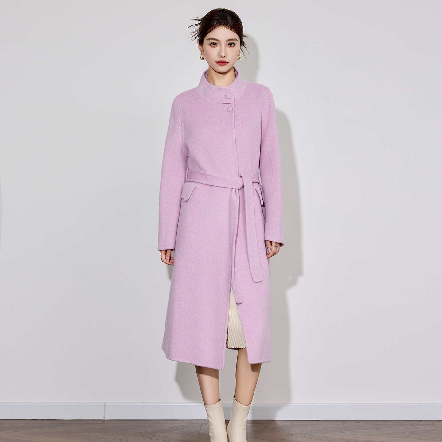 双面羊绒大衣女中长款2025秋冬新款韩系高级感气质立领羊毛呢外套