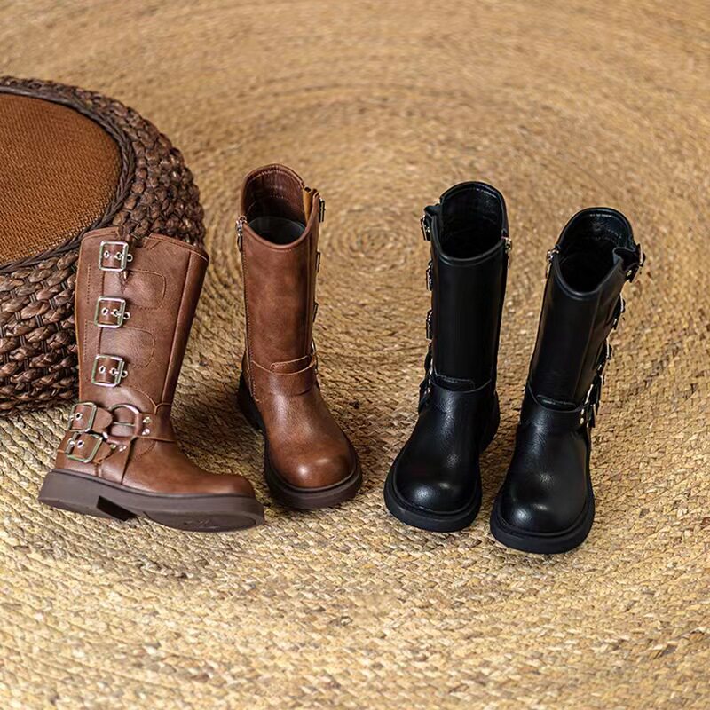 女童真皮马丁靴韩版长筒棕色2025秋冬儿童复古金属扣公主短靴二棉,童鞋/婴儿鞋/亲子鞋,皮靴,淘宝优惠券,粉丝福利购,淘宝优惠卷