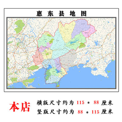 惠东县地图1.15m广东省惠州市折叠版壁画墙贴办公室贴画装饰画