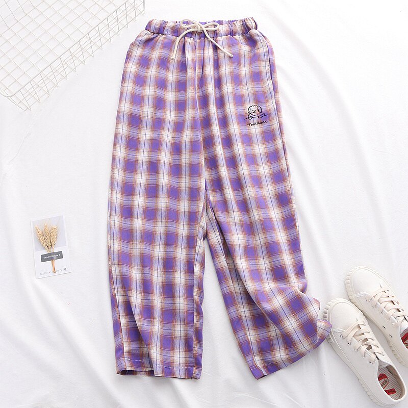 格子褲女學生韓版潮寬松複古軟妹紫色小狗松緊腰闊腿九分褲原宿風在類目 女裝/女士精品, 褲子, 休閒褲中 - 來自Buy2taobao.com提供專業的淘寶代購服務
