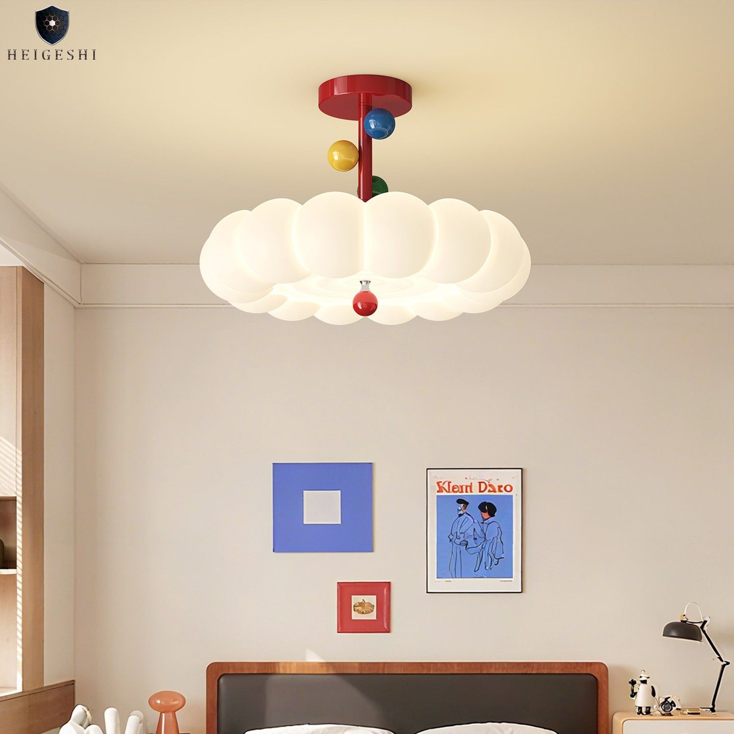 孟菲斯彩色护眼吸顶灯儿童房卧室创意云朵方块设计师款卡通房间灯