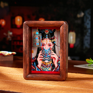 山城文创 唐卡扎基拉姆女财神前世今生黑胡桃实木摆新年礼物 藏式