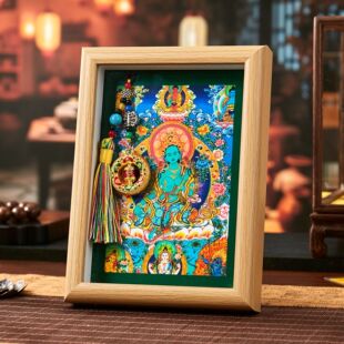 山城文创丨绿度母藏式唐卡相框装饰摆件办公室茶室佛台摆台