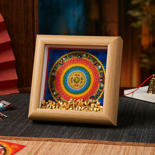 山城视界丨唐卡时轮金刚六字真言黑金曼荼罗坛城密宗客厅相框摆件