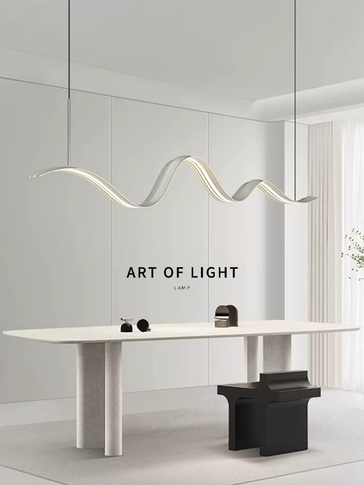 极简餐厅吊灯现代简约护眼餐桌灯轻奢奶油风设计感波浪造型吧台灯
