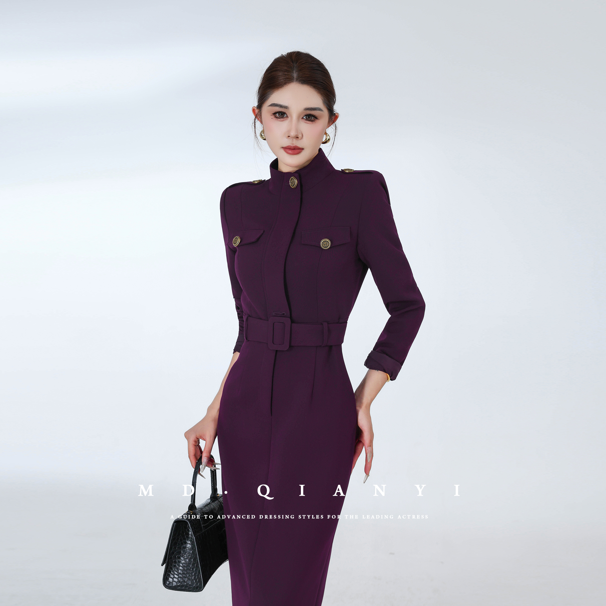 MD千亿【自然旋律】长袖轻奢休闲百搭休闲收腰显瘦连衣裙修身高端