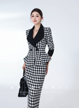 MD千亿【高智千金】2026显瘦气质百搭外套设计感千鸟格套装