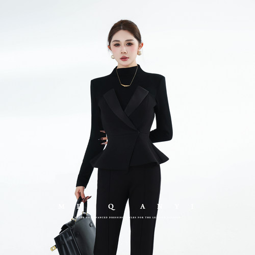 MD千亿【黑羽墨云】2025冬季新款厚款拼接收腰显瘦百搭长袖上衣