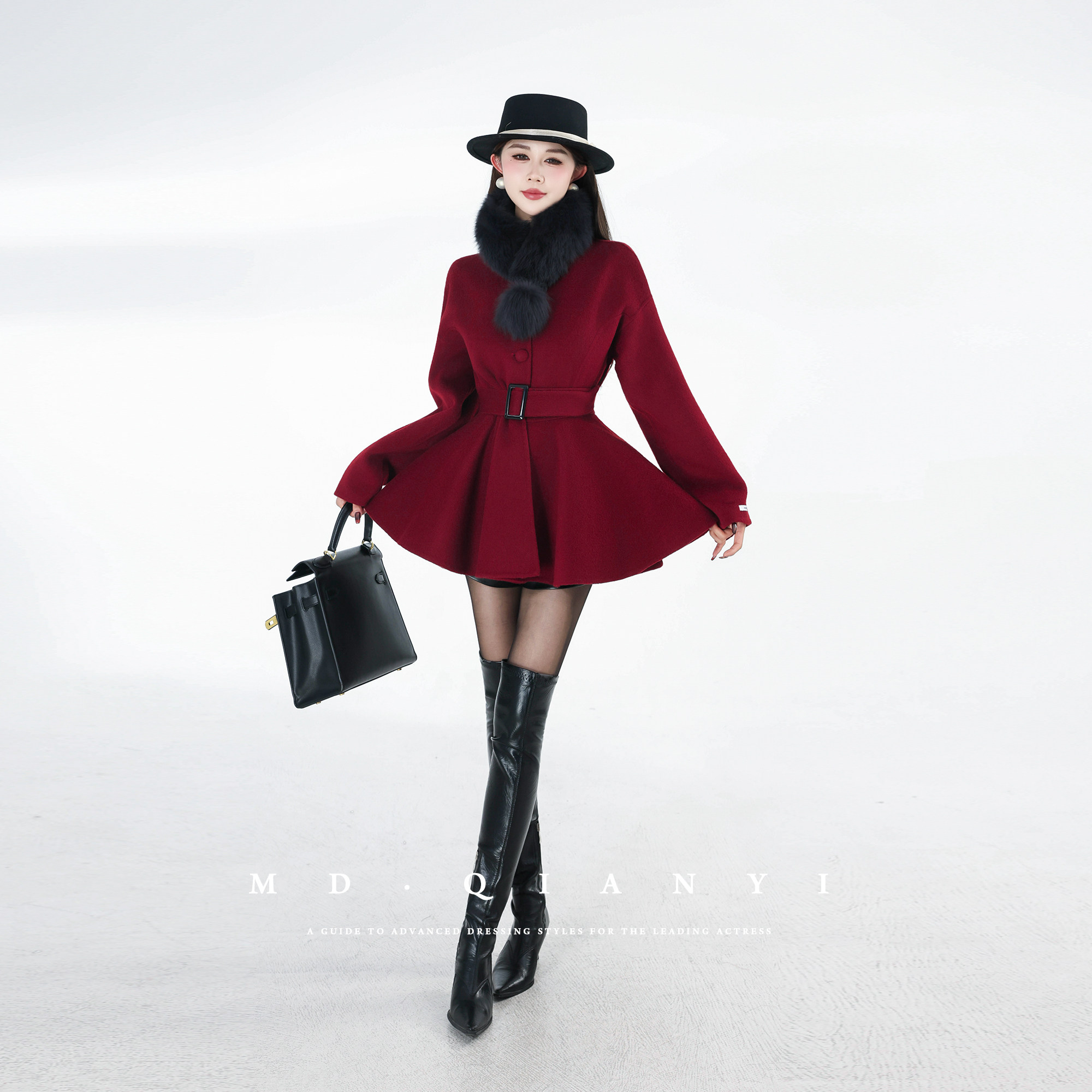 MD千亿【简红之力】2025冬季拼接毛领时尚百搭毛呢外套,女装/女士精品,毛呢外套,淘宝优惠券,粉丝福利购,淘宝优惠卷