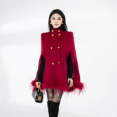 2025冬季 MD千亿 铿锵玫瑰 加棉保暖显瘦斗篷拼接羽毛外套