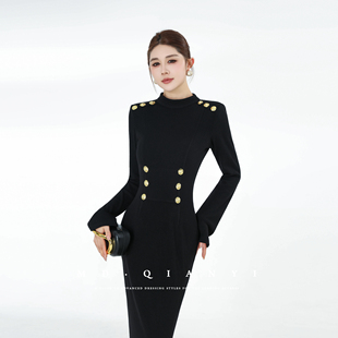 安然如一 时尚 2025冬季 长袖 百搭轻奢连衣裙 新款 MD千亿