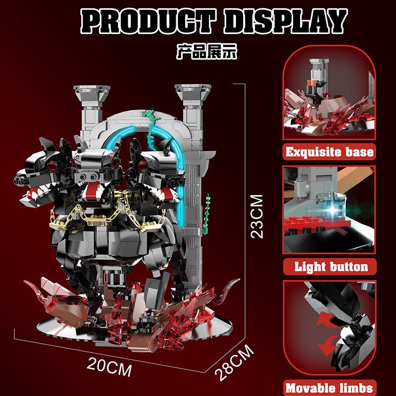 得客7044地狱门三头犬820颗粒益智拼装积木模型木玩具批摆件跨境