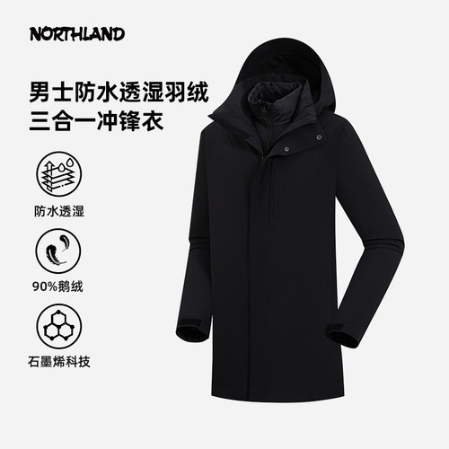 诺诗兰登山徒步羽绒三合一冲锋衣