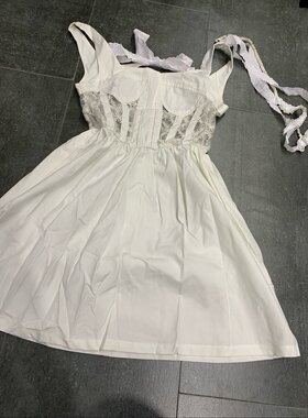 白色小性感可爱网纱拼接小短礼服裙断码XS特