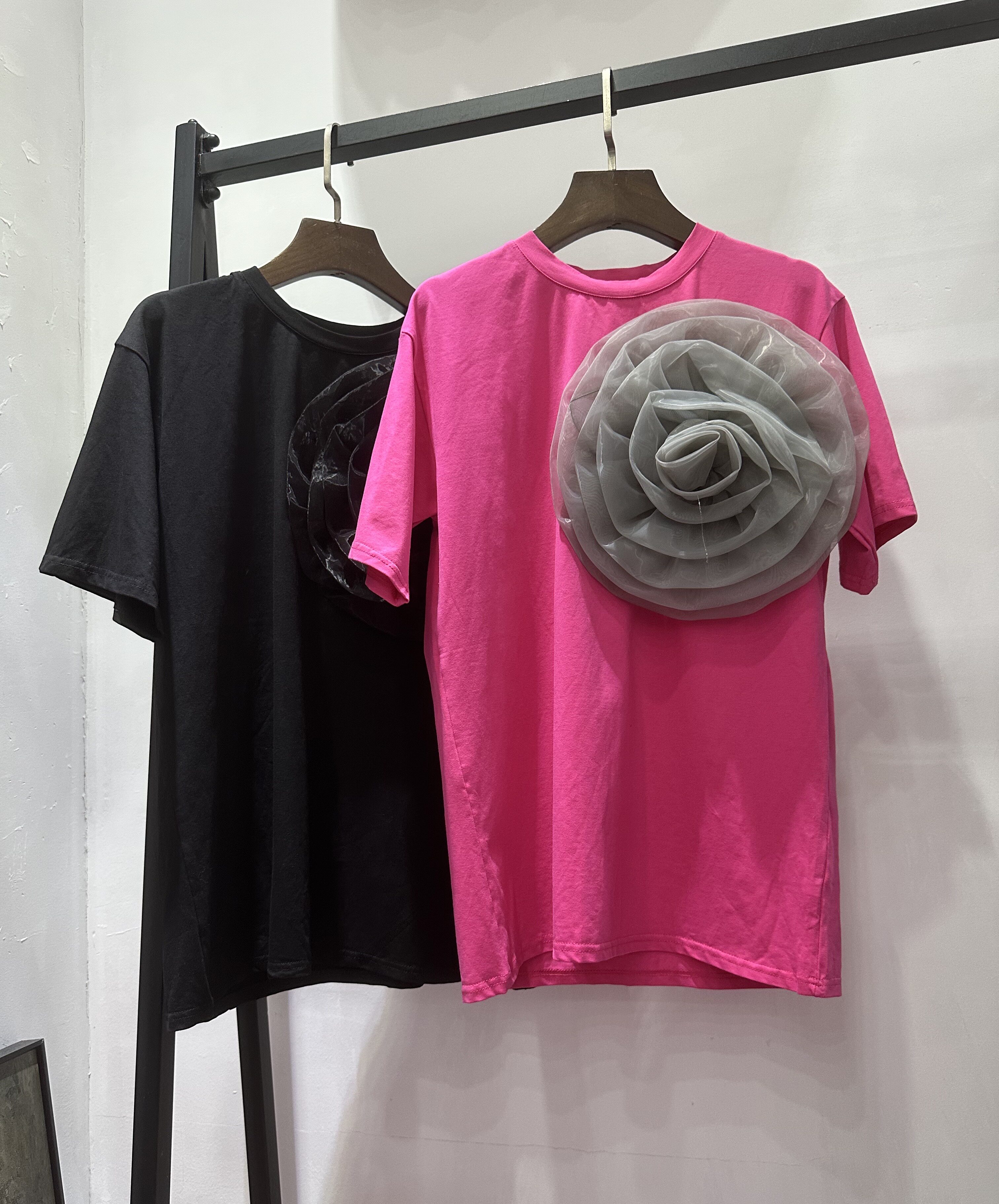 夏季立体大花朵短袖宽松休闲T