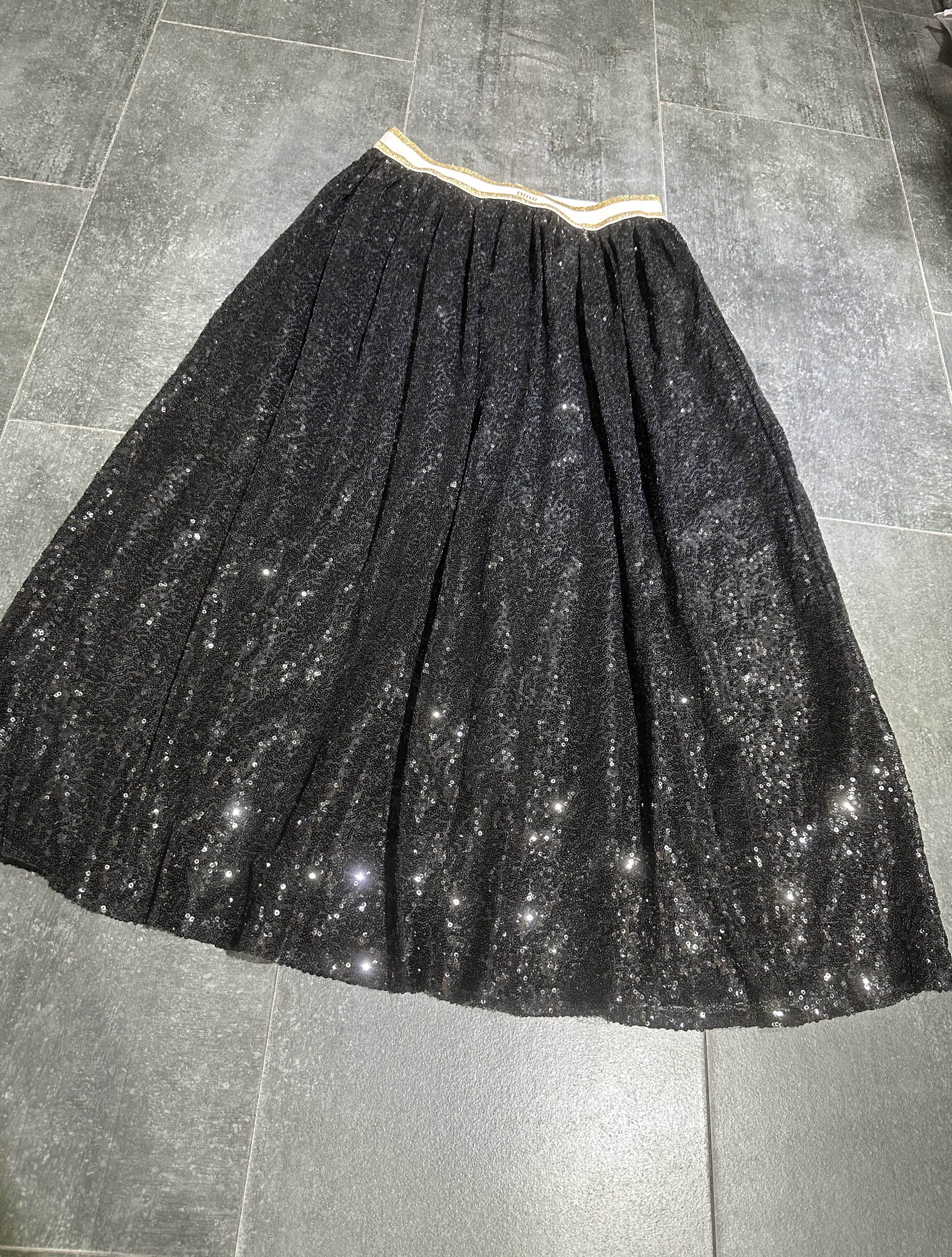 时尚亮片松紧腰中长半身裙