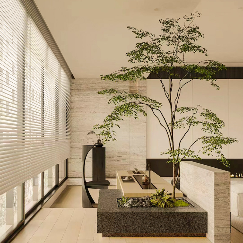 仿真绿植室内楼梯下转角造景植物盆栽轻奢高端假树景观设计装饰