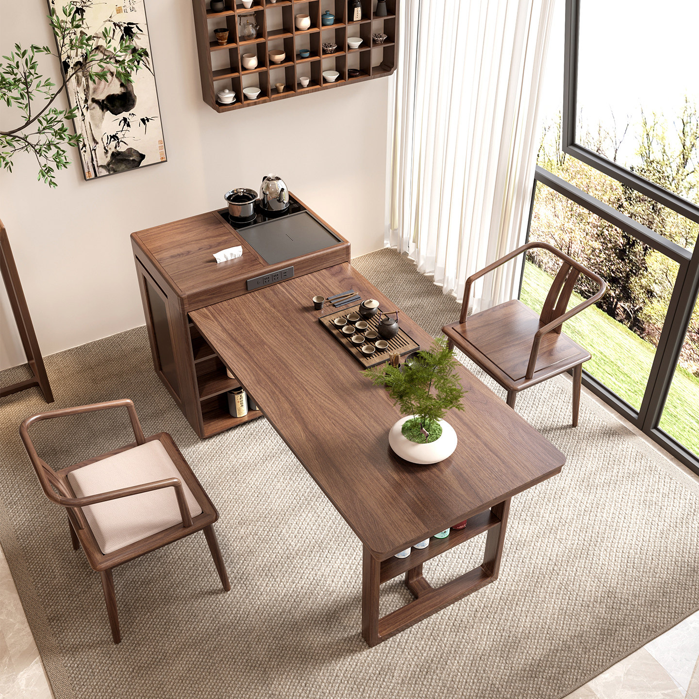 阳台实木伸缩岛台茶桌