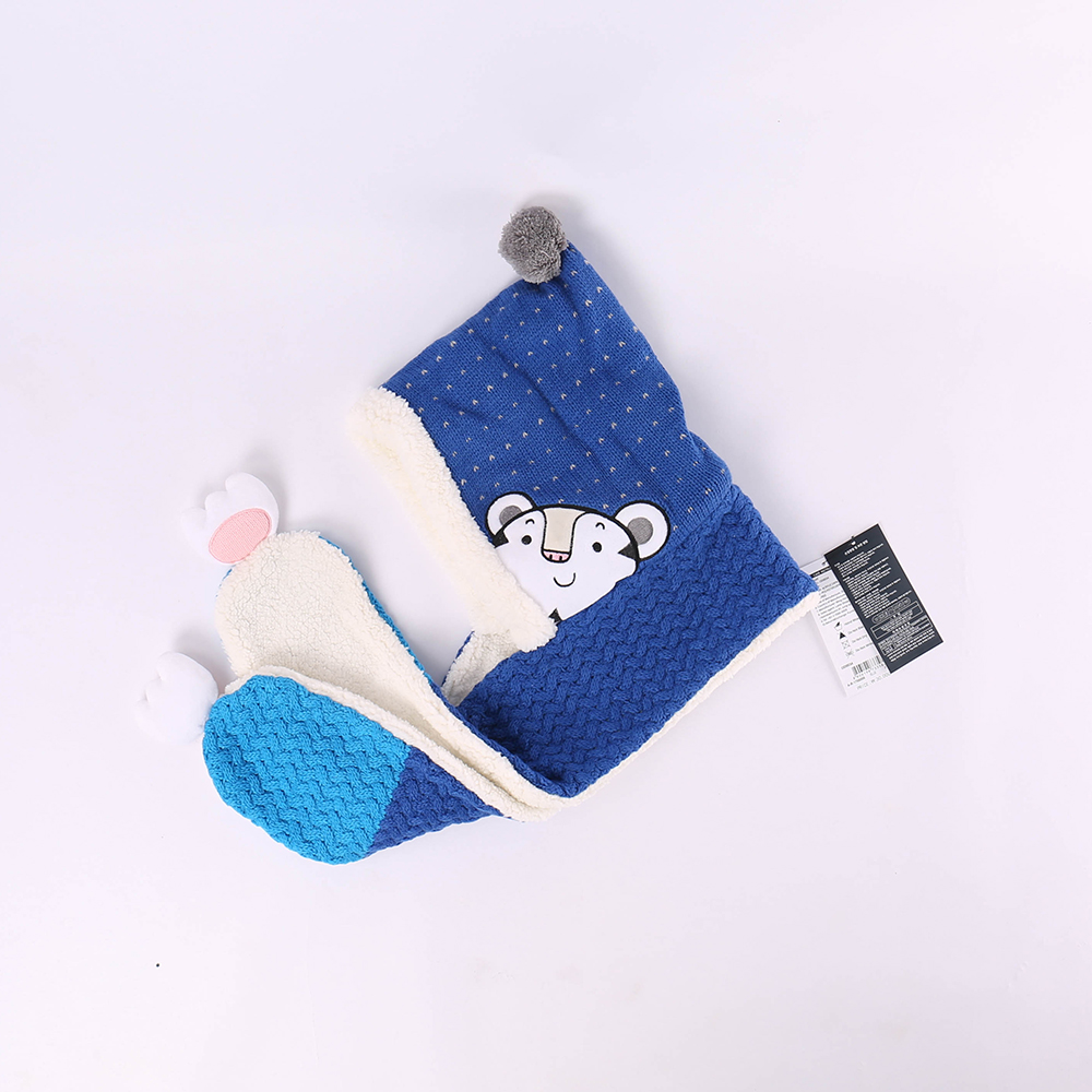 韩国原单冬款加绒一体帽子围巾