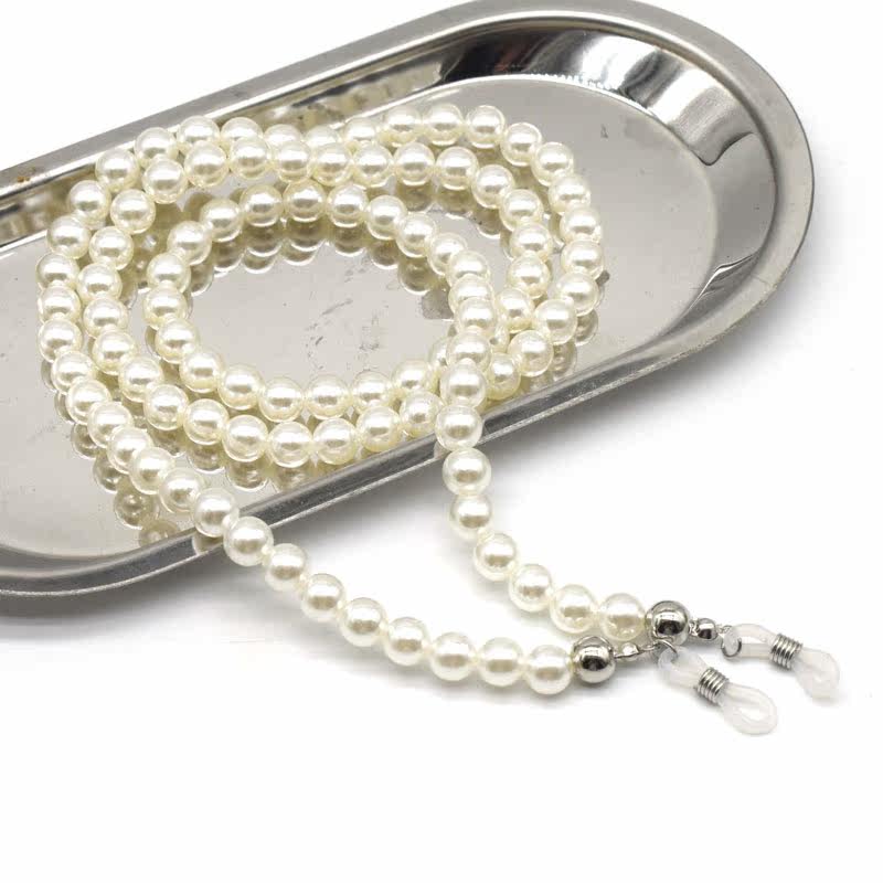 8mm珠珠眼镜挂脖挂链 女款潮搭长款80CM米白珠珠眼镜链子香风链子