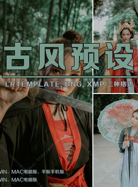 89035-古风汉服LR预设手机电脑版古装旗袍摄影预设PS调色ACR滤镜