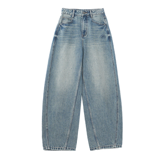 美式水洗高级浅蓝牛仔裤女2026年春款百搭阔腿高腰显瘦女士弯刀裤