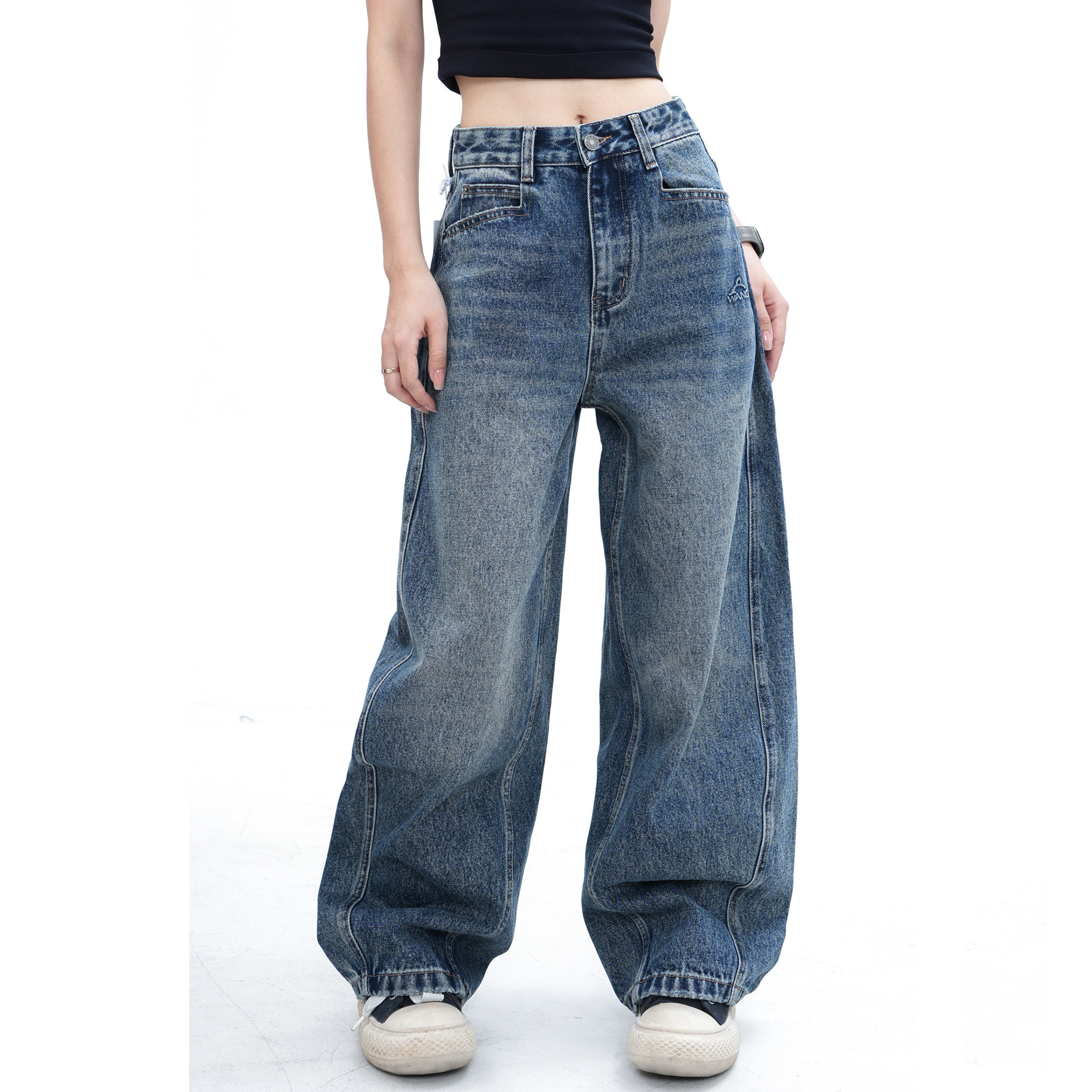 美式复古高腰阔腿牛仔裤女春秋2026新款宽松显瘦高级感慵懒风长裤