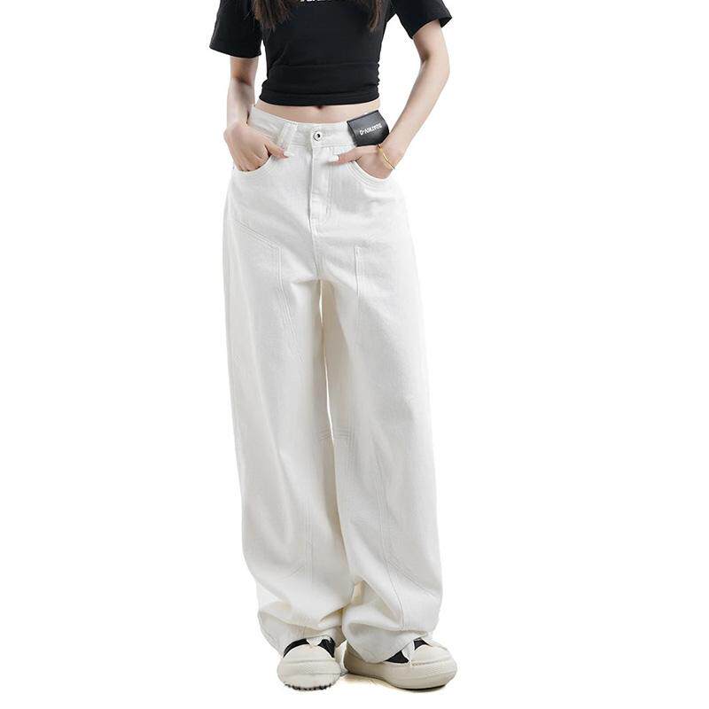 白色高腰直筒阔腿牛仔裤女2026春夏新款宽松垂坠拖地气质弯刀裤子