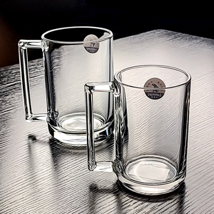 钢化水晶玻璃杯水杯茶杯带把手高级感酒杯泡绿茶高档啤酒杯子家用