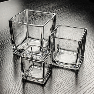 水晶玻璃碗方碗透明四方杯小方形杯子方杯正方形盒器皿容器盘方缸