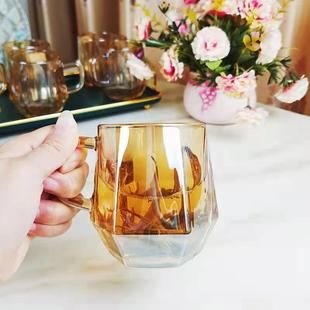 2025新款 水晶玻璃杯子水杯茶杯带把手啤酒杯轻奢高档家用高级感