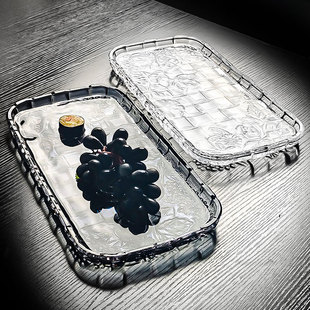 水晶玻璃水果盘长方形托盘茶盘高级感家用果盘客厅轻奢高端高颜值