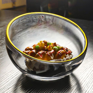 水晶玻璃斜口碗沙拉水果盘凉菜专用盘子调料容器透明商用创意冷菜
