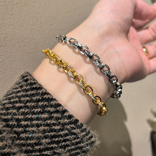 潮牌古巴轻奢款黄金色十字架手链男时尚个性简约百搭高级感手饰品