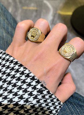 2024新款款金色皇冠戒指男