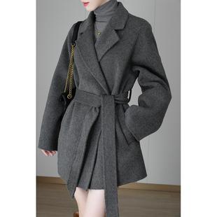 短款收腰呢子大衣2025新款双面羊绒羊毛女冬季灰色小个子毛呢外套