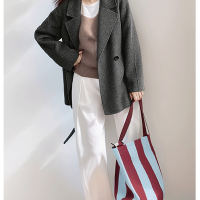 小个子短大衣2025新款双面羊绒短款羊毛女冬季灰色呢子毛呢外套