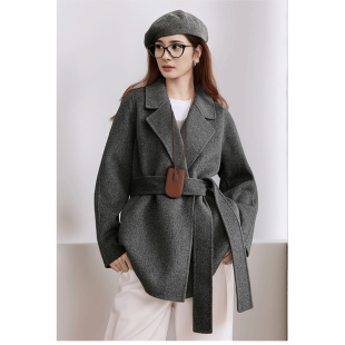 大衣外套女小个子加厚2025新款双面羊绒短款羊毛冬季灰色呢子毛呢