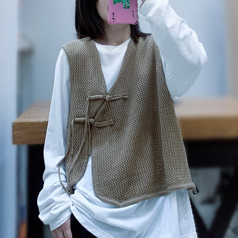 针织背心马甲女款2023秋冬新款坎肩马夹宽松无袖复古文艺开衫外套