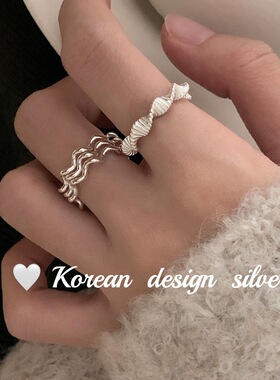 韩国ins风 S925纯银旋螺扁体戒指 女小众高级感